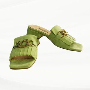Vera Pelle Green Sandals with Gold Accents